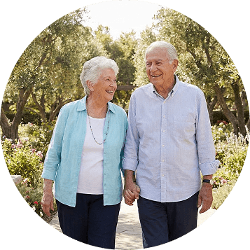 Elderly couple walking together